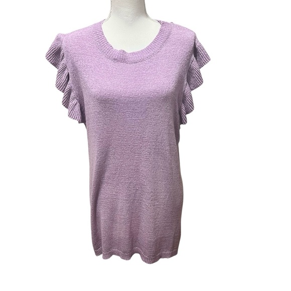 Jodifl Flutter Sleeve Lavender Crew Neck Sweater Size 3X Ruffle Office Coquette - Picture 1 of 12